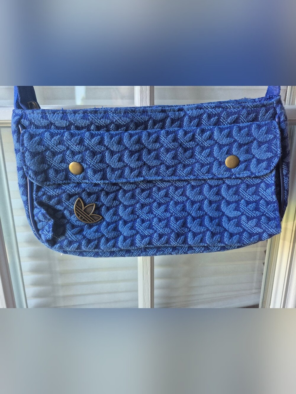 Adidas Blue Jacquard Mini Side Bag with Trefoil Detail